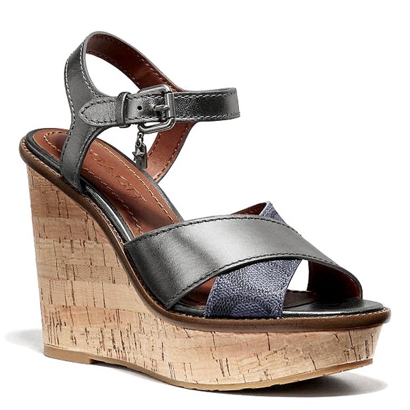 COACH CROSS BAND HIGH WEDGE SANDAL - Picture 1 of 16